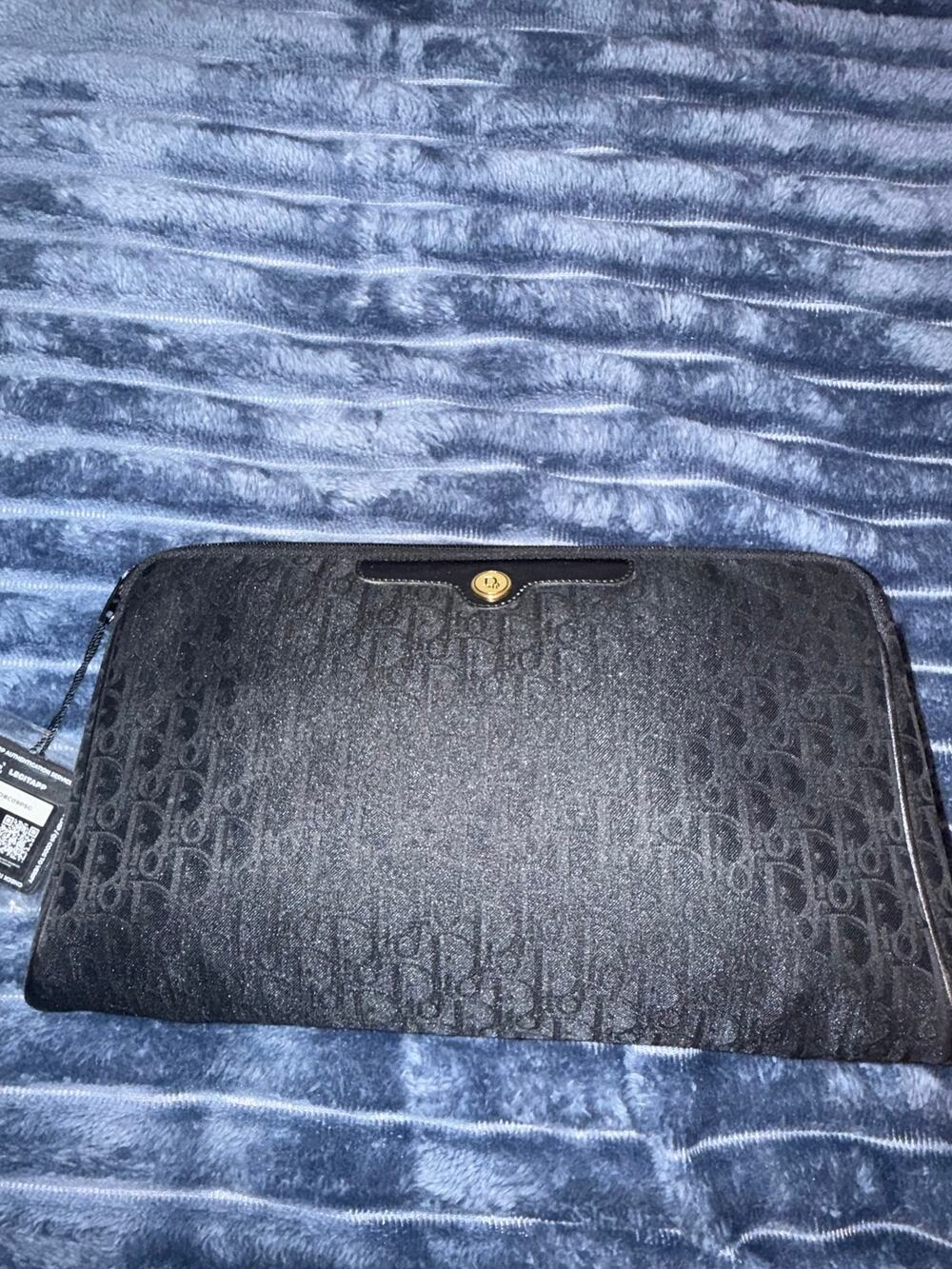 Vintage Christian Dior Black Oblique Trotter Monogram Canvas Zipper Pouch Clutch